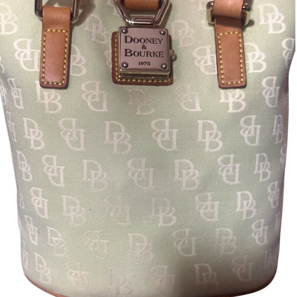 Dooney & Bourke Light Green Monogram Canvas Bucket Tote Bag With Leather Trim - Picture 13 of 16